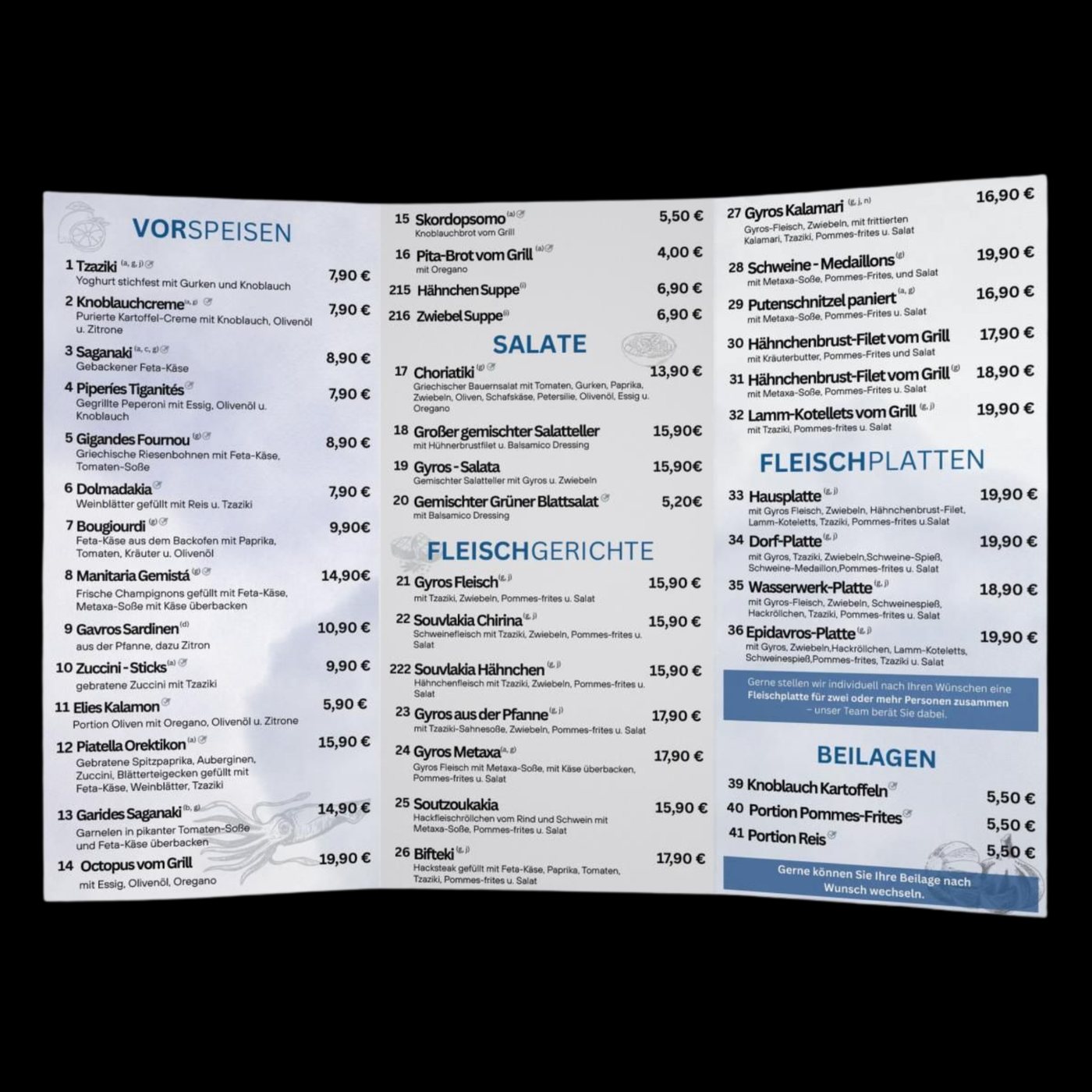 Speisekarte für das Restaurant Altes Wasserwerk