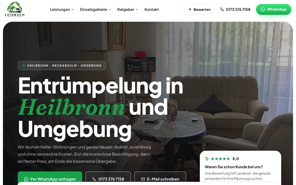 Website von Leinbach Dienstleistungen Heilbronn, gebaut von CopyStudioWeb
